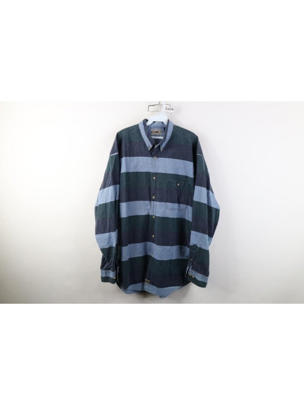 Vtg 90s Streetwear Mens XL Faded Striped Color Block Collared Button Down Shirt